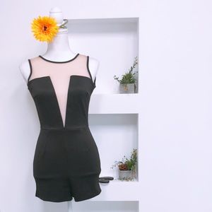 Black and Tan Mesh Open Back Romper